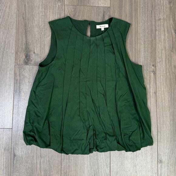 Madewell Sleeveless Crewneck Bubble Top XS Summit Green Pullover Stretch Cotton - Picture 5 of 9